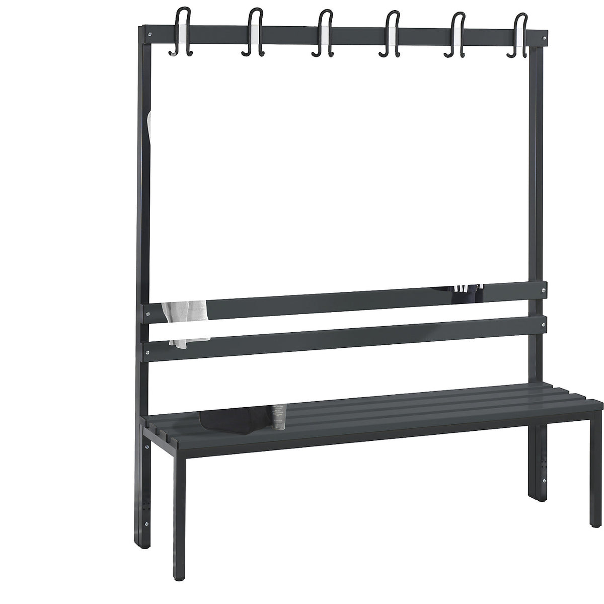 BASIC changing room bench, single sided, plastic slats, length 1500 mm, black grey.