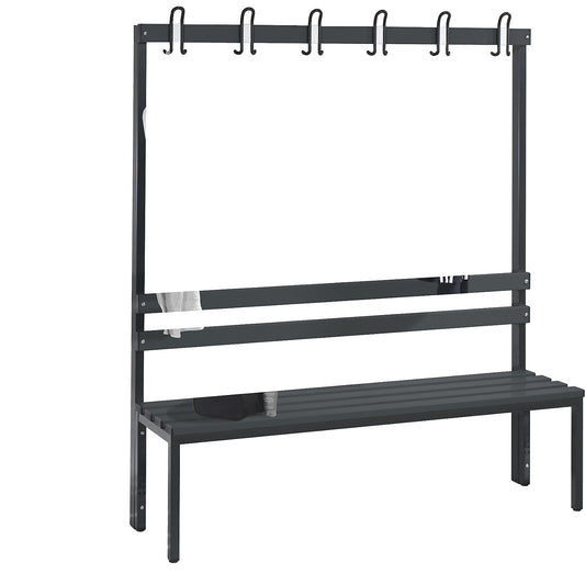 BASIC changing room bench, single sided, plastic slats, length 1500 mm, black grey.
