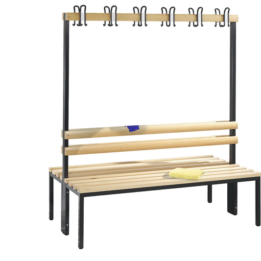 BASIC changing room bench, double sided, beech wood slats, length 1500 mm.