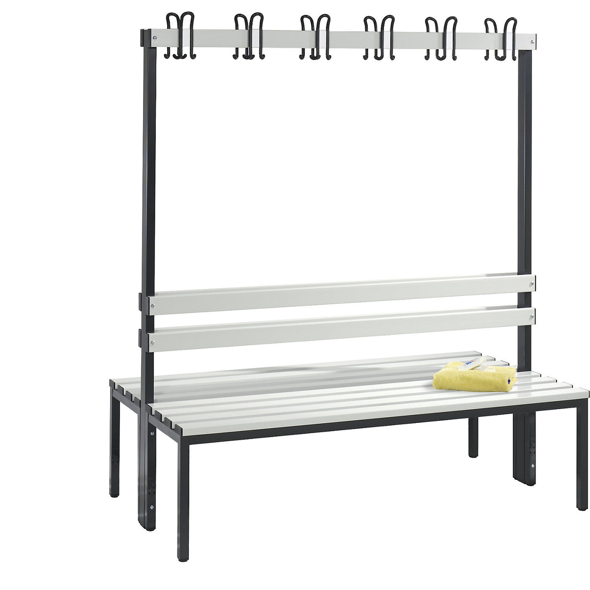 BASIC changing room bench, double sided, plastic slats, length 1500 mm, light grey.