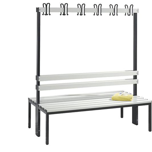 BASIC changing room bench, double sided, plastic slats, length 1500 mm, light grey.