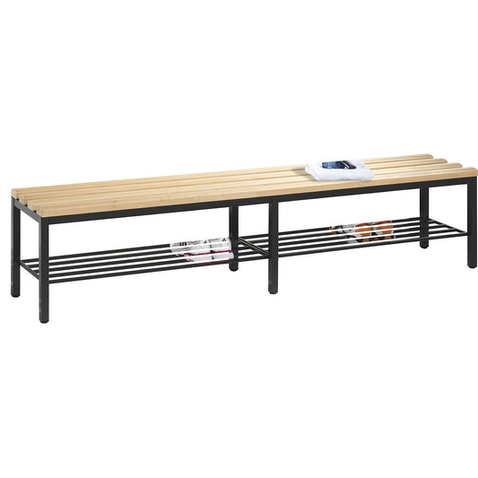 BASIC changing room bench, beech wood slats, length 1960 mm, shoe rack.