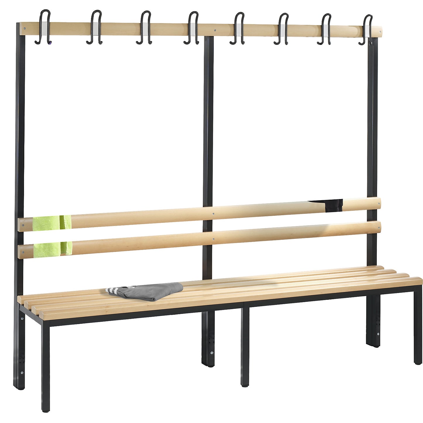 BASIC changing room bench, single sided, beech wood slats, length 1960 mm.