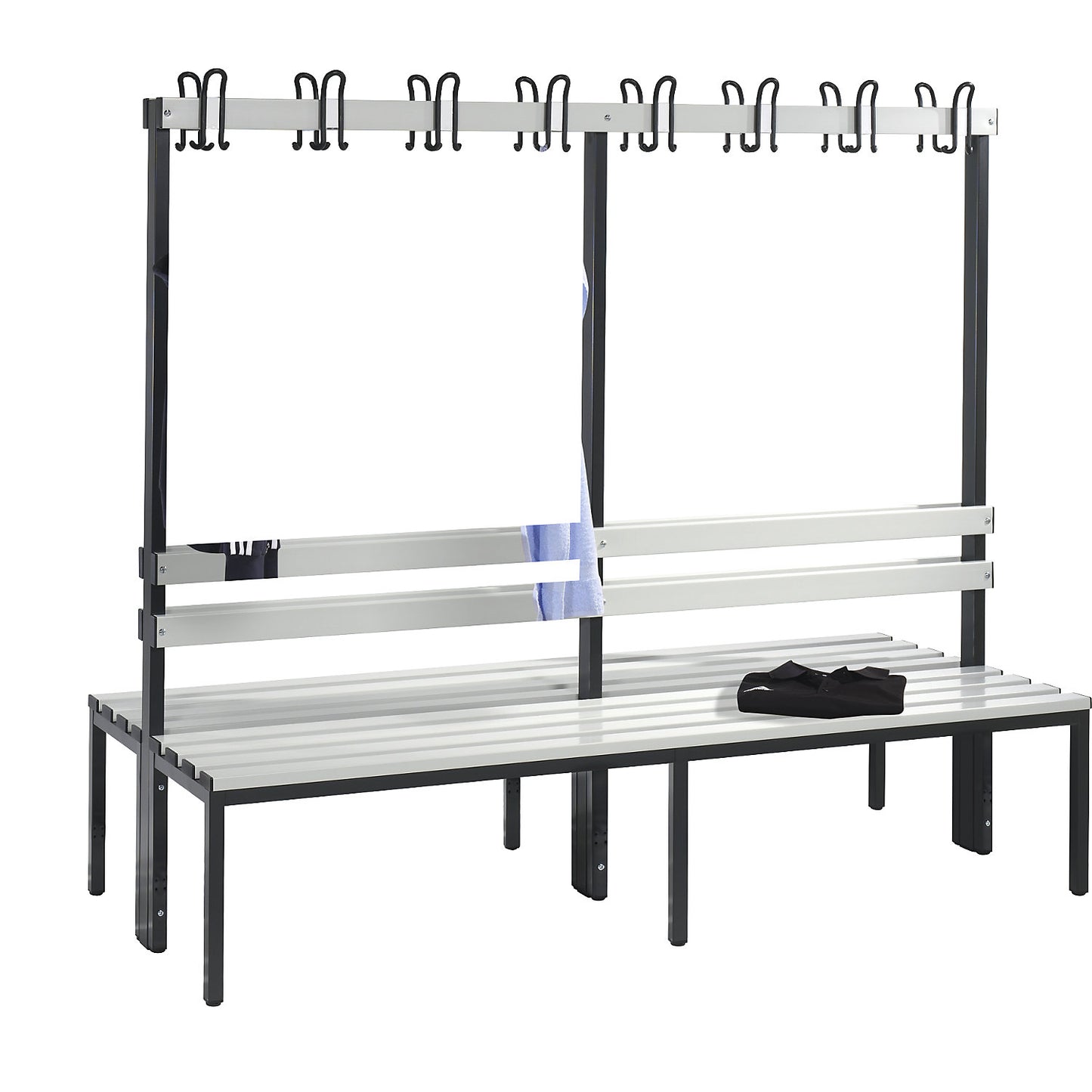 BASIC changing room bench, double sided, plastic slats, length 1960 mm, light grey.