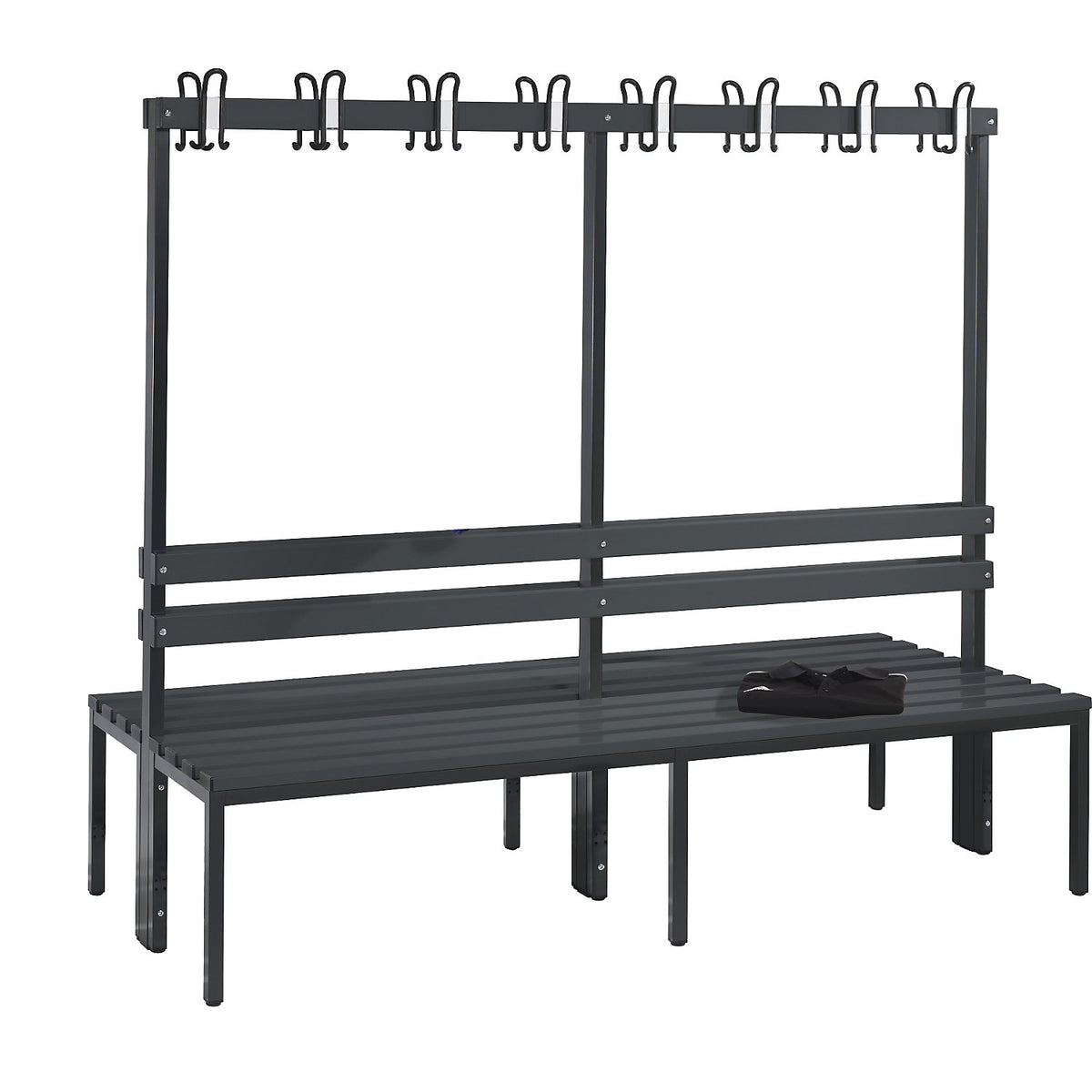 BASIC changing room bench, double sided, plastic slats, length 1960 mm, black grey.