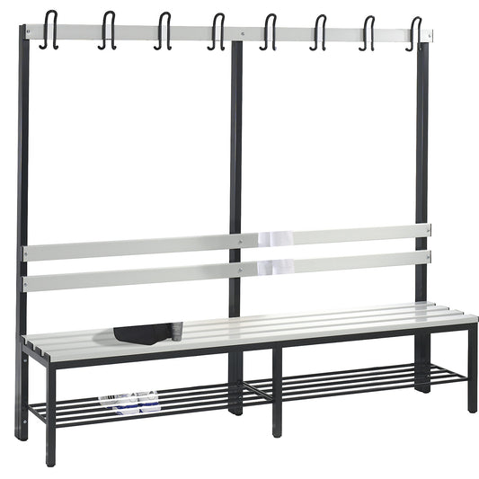 BASIC changing room bench, single sided, plastic slats, length 1960 mm, light grey, shoe rack.