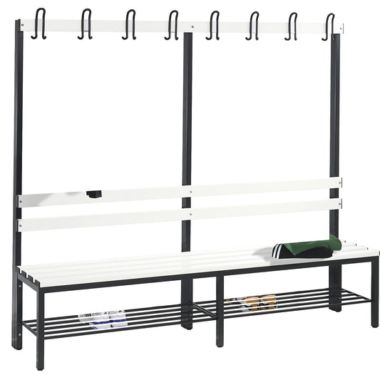 BASIC changing room bench, single sided, plastic slats, length 1960 mm, black grey, shoe rack.