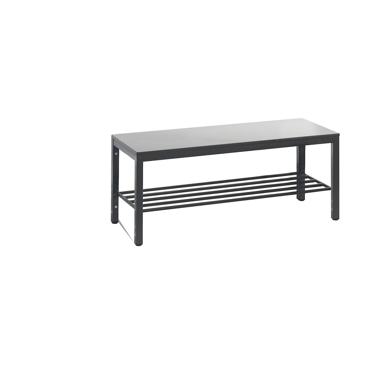 COMFORT changing room bench, HPL seat surface, length 1000 mm, silver grey, shoe rack.