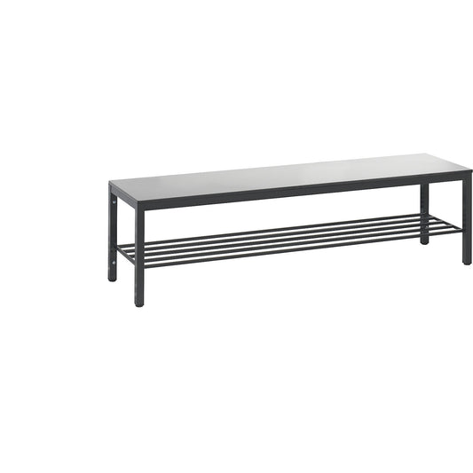 COMFORT changing room bench, HPL seat surface, length 1500 mm, silver grey, shoe rack.