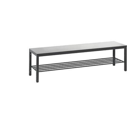 COMFORT changing room bench, HPL seat surface, length 1500 mm, silver grey, shoe rack.