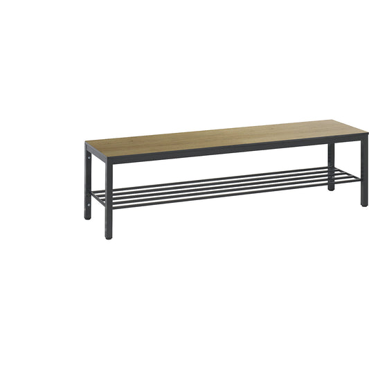 COMFORT changing room bench, HPL seat surface, length 1500 mm, oak finish, shoe rack.