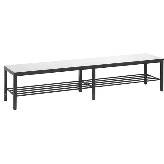 COMFORT changing room bench, HPL seat surface, length 1960 mm, white, shoe rack.