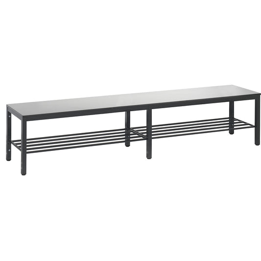 COMFORT changing room bench, HPL seat surface, length 1960 mm, silver grey, shoe rack.