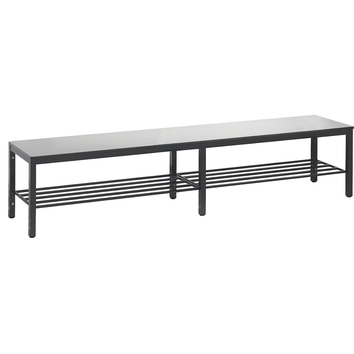 COMFORT changing room bench, HPL seat surface, length 1960 mm, silver grey, shoe rack.