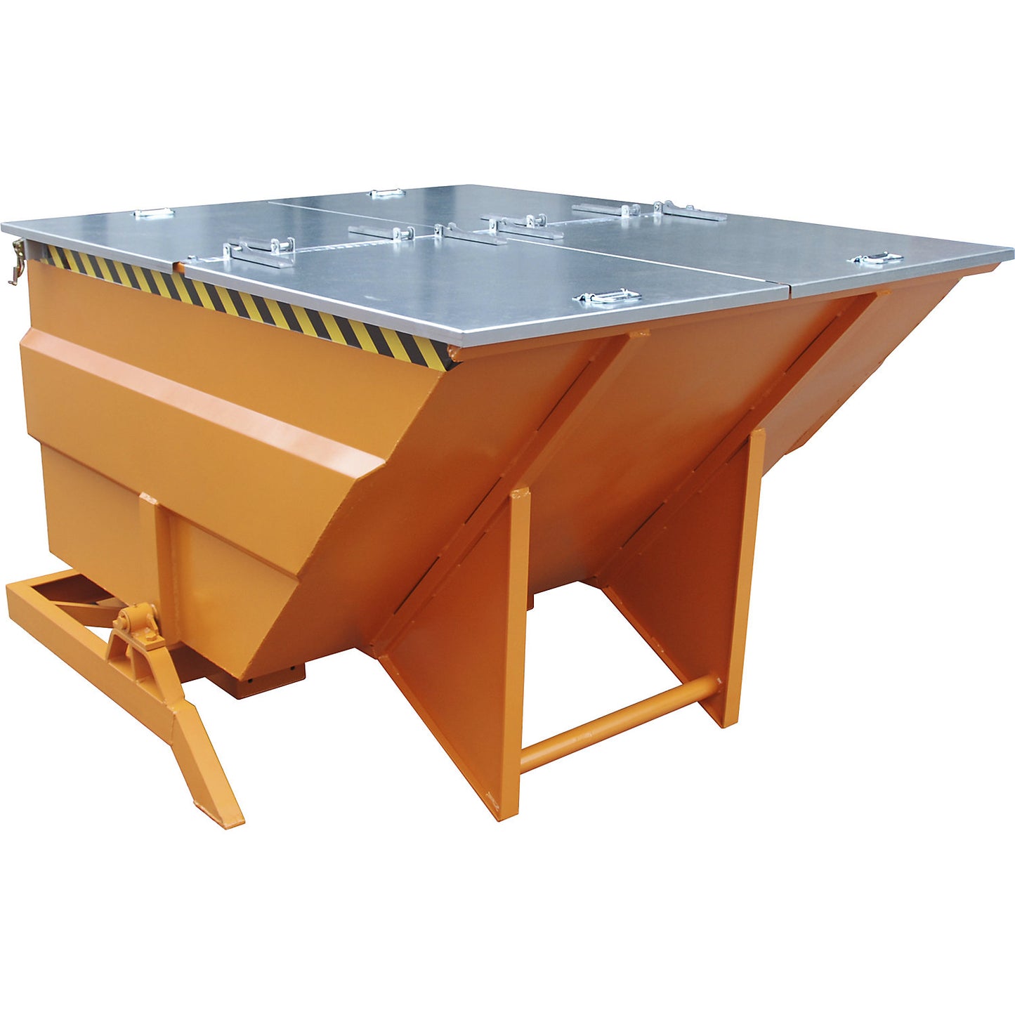 XXL tilting skip with positioning aid, capacity 2 m³, yellow orange.