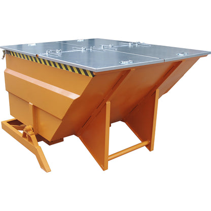 XXL tilting skip with positioning aid, capacity 2 m³, yellow orange.