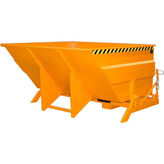 XXL tilting skip with positioning aid, capacity 3 m³, yellow orange.