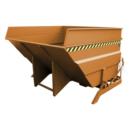 XXL tilting skip with positioning aid, capacity 4 m³, with stacking frame, yellow orange.