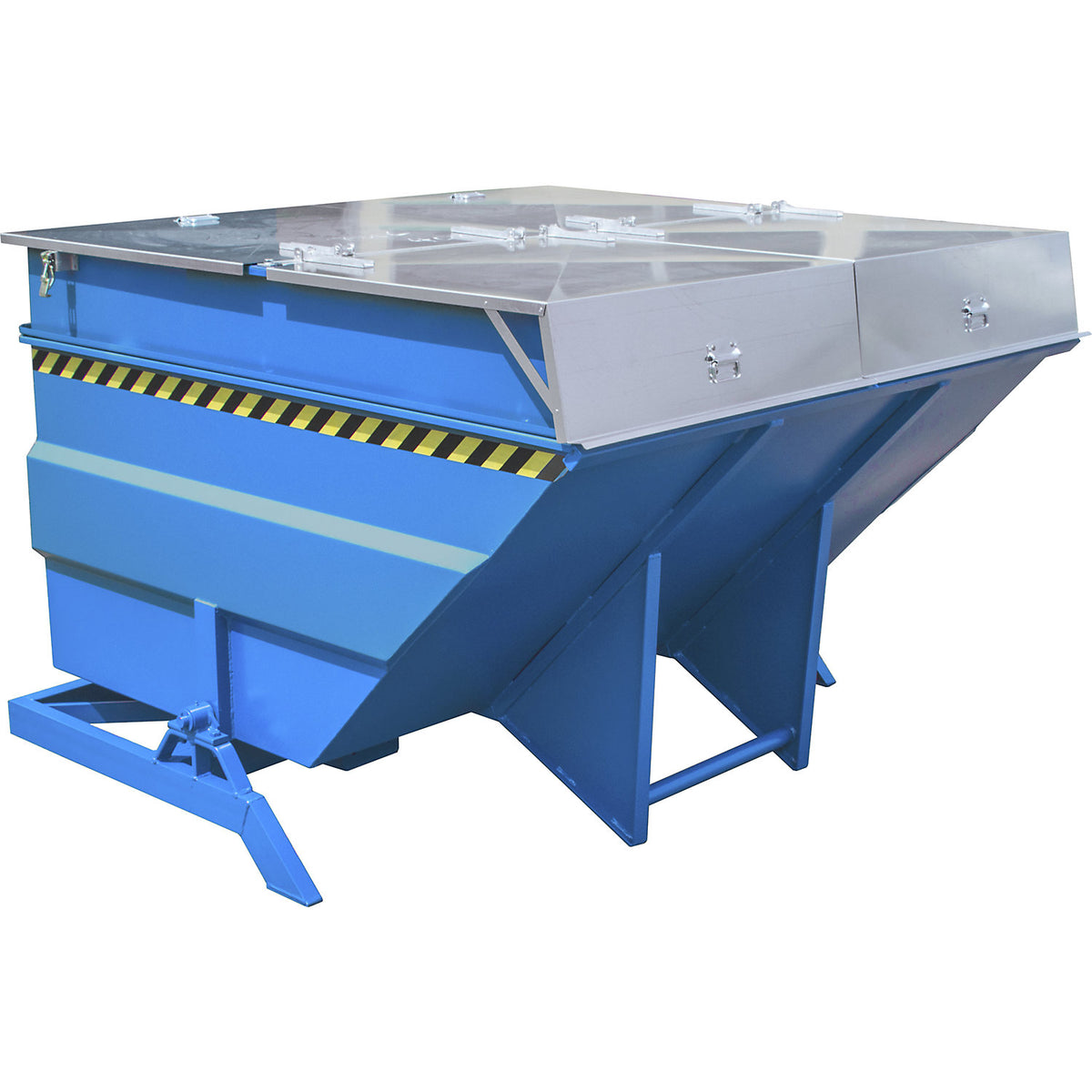 XXL tilting skip with positioning aid, capacity 4 m³, with stacking frame, light blue.