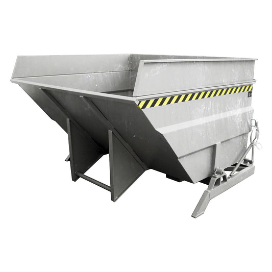 XXL tilting skip with positioning aid, capacity 4 m³, with stacking frame, hot dip galvanised.