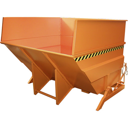 XXL tilting skip with positioning aid, capacity 5 m³, with stacking frame, yellow orange.