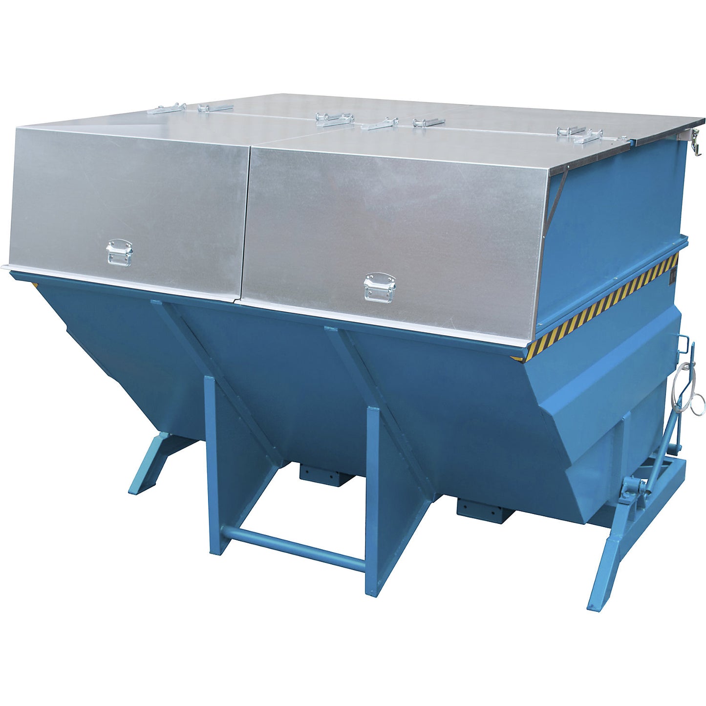 XXL tilting skip with positioning aid, capacity 5 m³, with stacking frame, light blue.