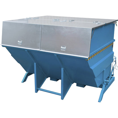 XXL tilting skip with positioning aid, capacity 5 m³, with stacking frame, light blue.