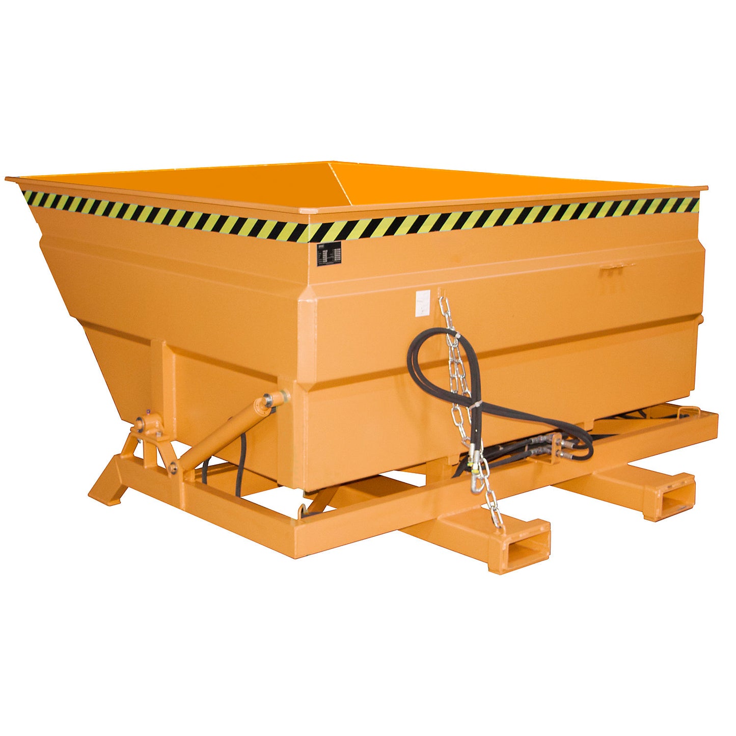 XXL tilting skip with positioning aid, capacity 2 m³, with hydraulics, yellow orange.