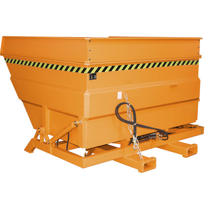 XXL tilting skip with positioning aid, Volume 4 m³, with stacking frame and hydraulics, yellow orange.