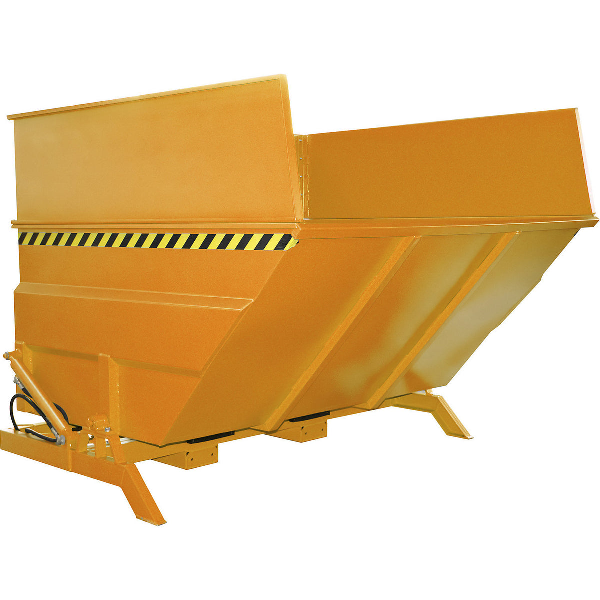 XXL tilting skip with positioning aid, Volume 5 m³, with stacking frame and hydraulics, yellow orange.