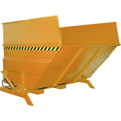 XXL tilting skip with positioning aid, Volume 5 m³, with stacking frame and hydraulics, yellow orange.