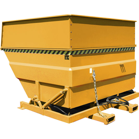 XXL tilting skip with positioning aid, Volume 5 m³, with stacking frame and hydraulics, yellow orange.