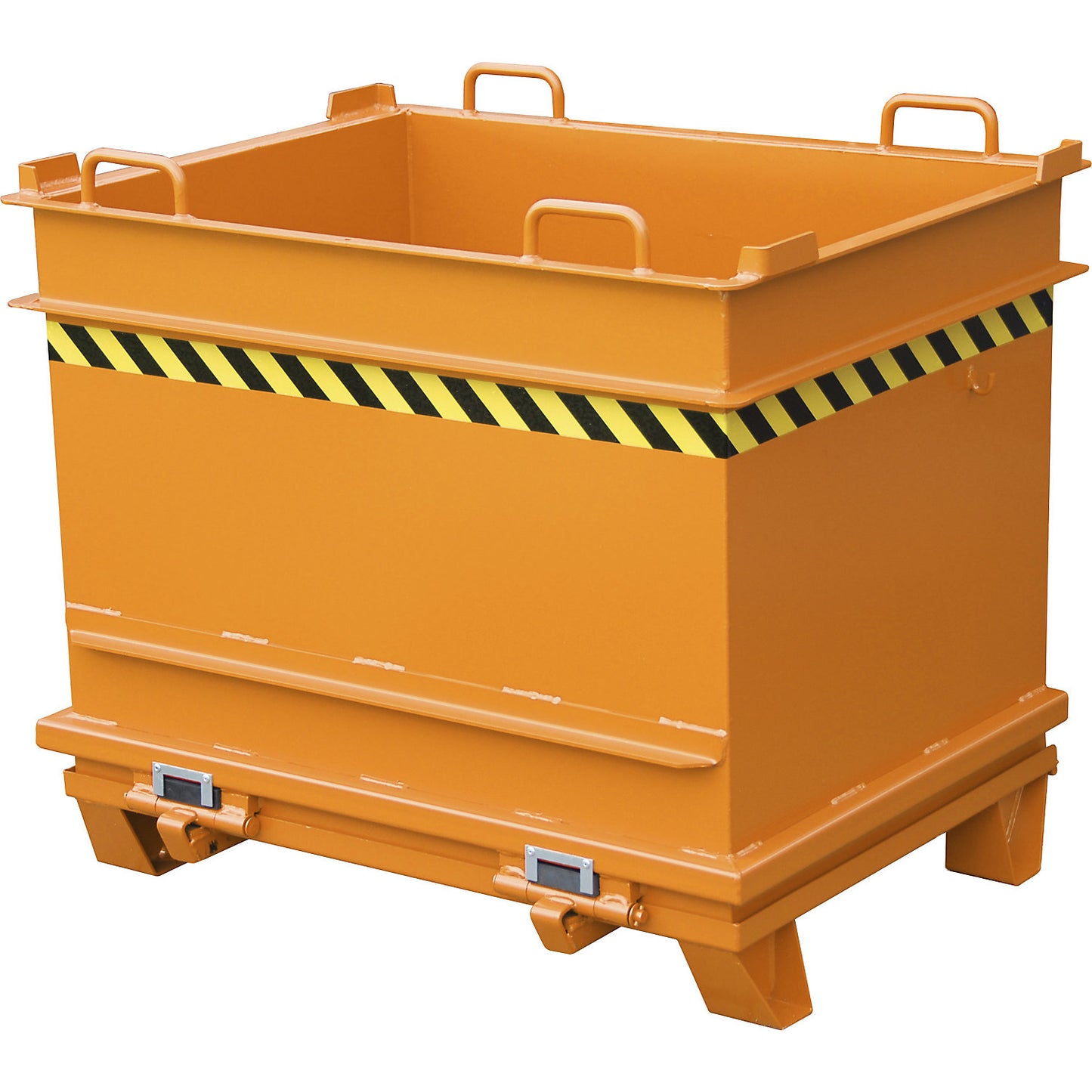 BC hinged bottom skip, capacity 1 m³, max. load 2000 kg, yellow orange.