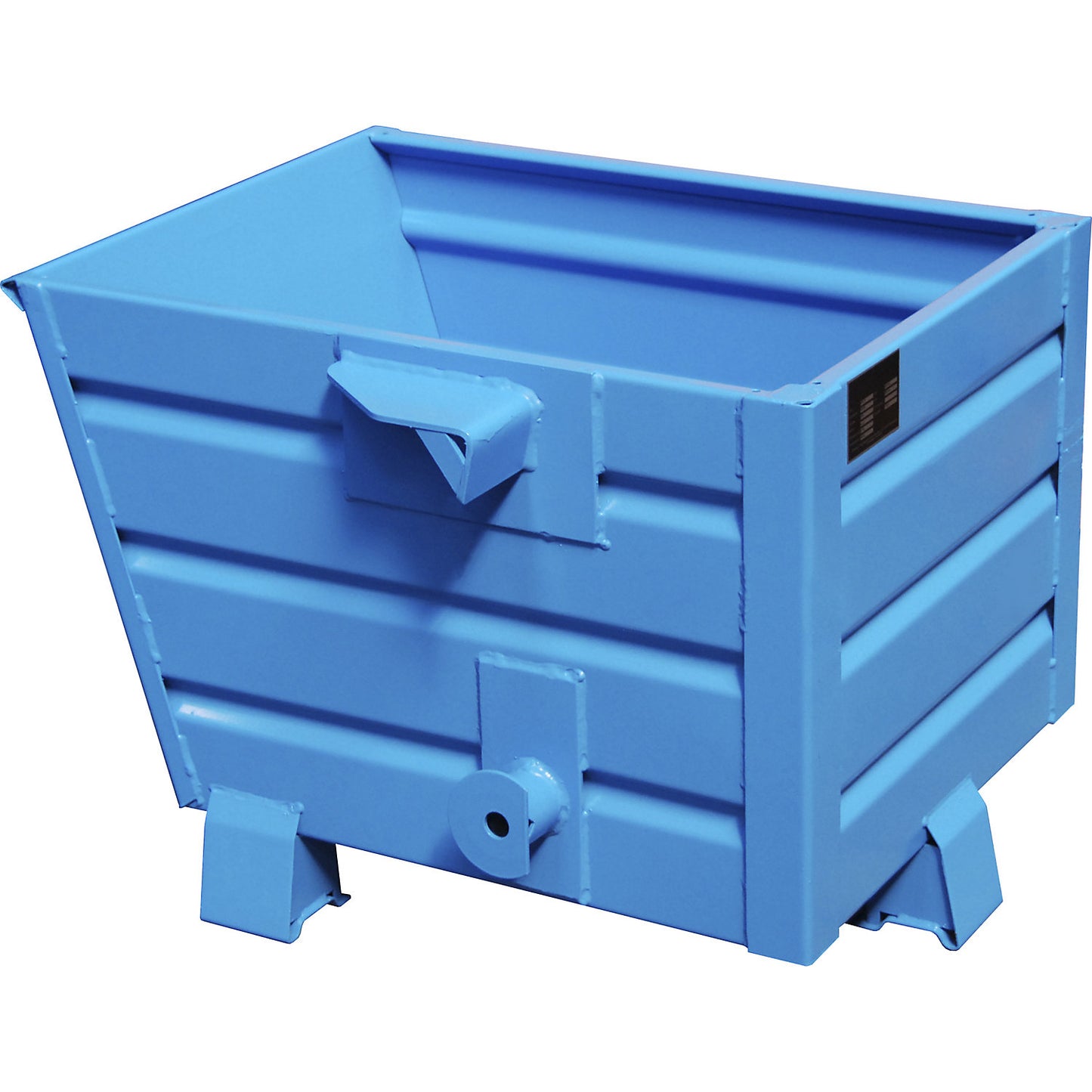 BSL stacking tilting skip for metal swarf with perforated base, capacity 0.3 m³, light blue.