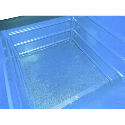 BSL stacking tilting skip for metal swarf with perforated base, capacity 0.55 m³, light blue.