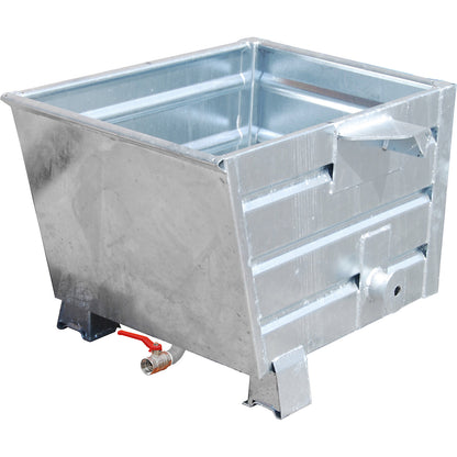 BSL stacking tilting skip for metal swarf with perforated base, capacity 0.3 m³, hot dip galvanised.