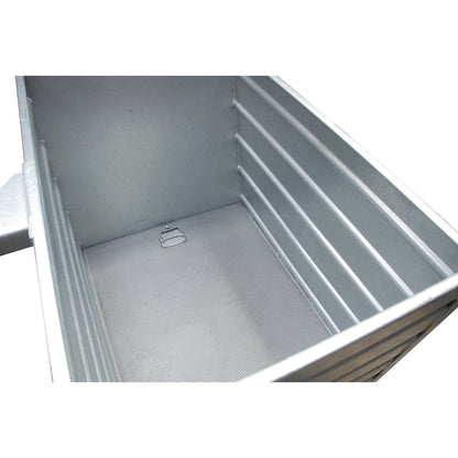 BSL stacking tilting skip for metal swarf with perforated base, capacity 0.3 m³, light blue.