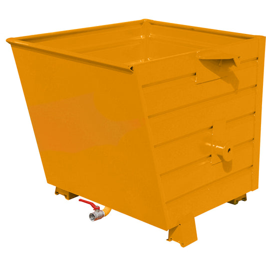 BSL stacking tilting skip for metal swarf with perforated base, capacity 0.55 m³, yellow orange.