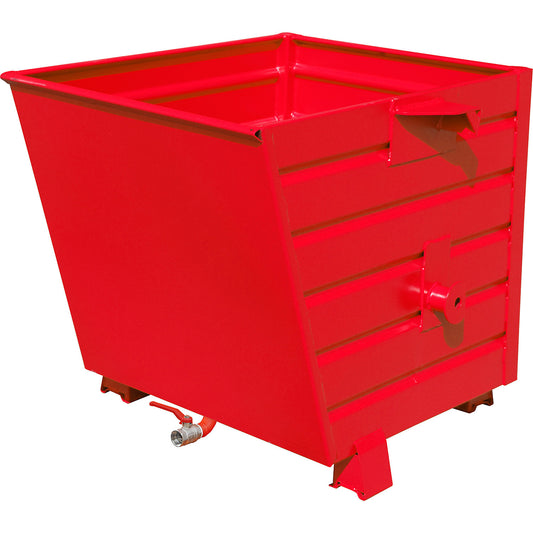 BSL stacking tilting skip for metal swarf with perforated base, capacity 0.55 m³, flame red.