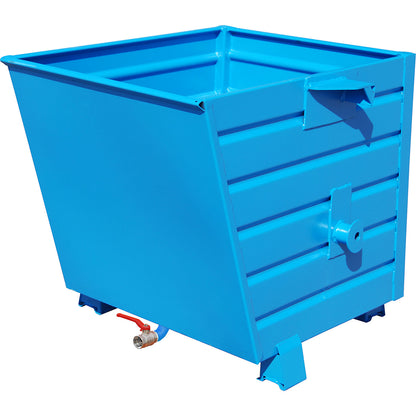 BSL stacking tilting skip for metal swarf with perforated base, capacity 0.55 m³, light blue.