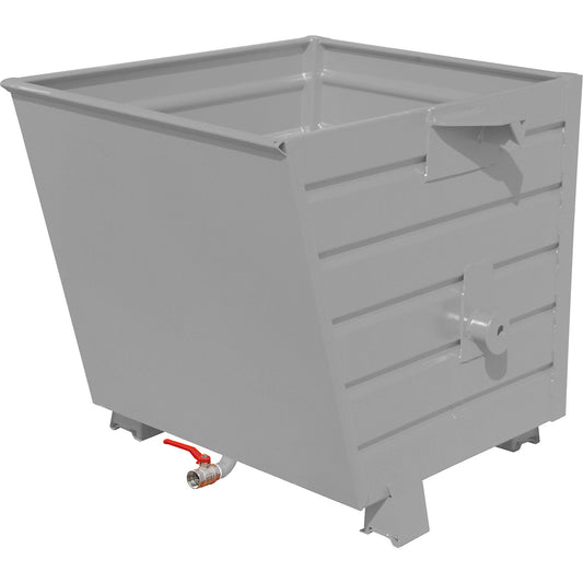 BSL stacking tilting skip for metal swarf with perforated base, capacity 0.55 m³, mouse grey.
