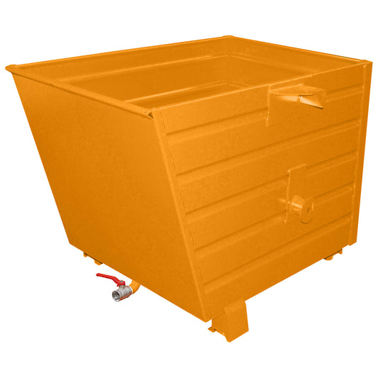 BSL stacking tilting skip for metal swarf with perforated base, capacity 0.7 m³, yellow orange.