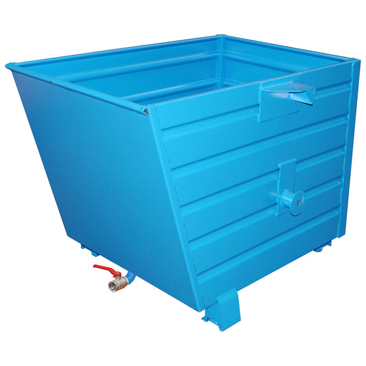BSL stacking tilting skip for metal swarf with perforated base, capacity 0.7 m³, light blue.