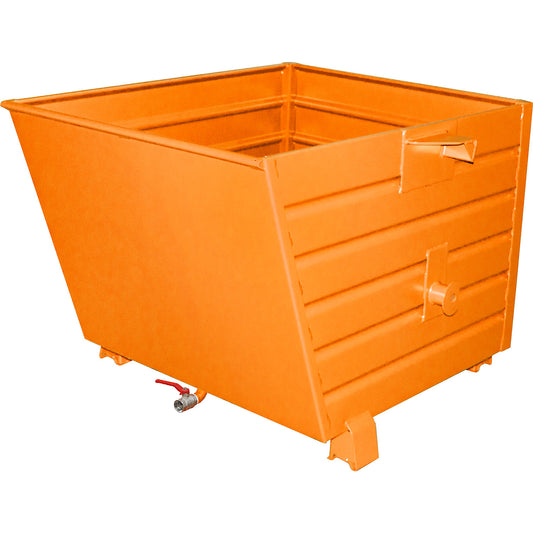 BSL stacking tilting skip for metal swarf with perforated base, capacity 0.9 m³, yellow orange.