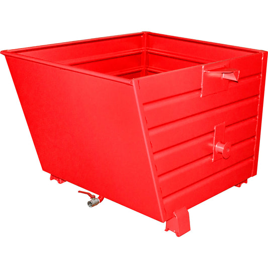 BSL stacking tilting skip for metal swarf with perforated base, capacity 0.9 m³, flame red.