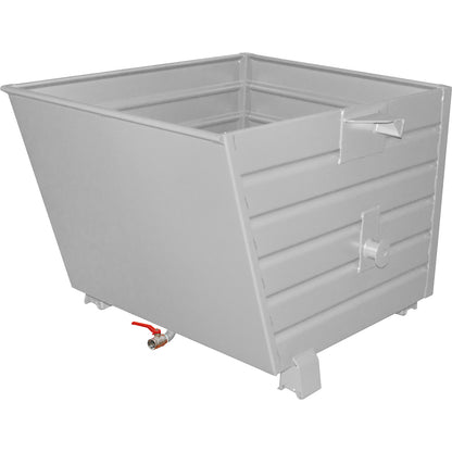 BSL stacking tilting skip for metal swarf with perforated base, capacity 0.9 m³, mouse grey.