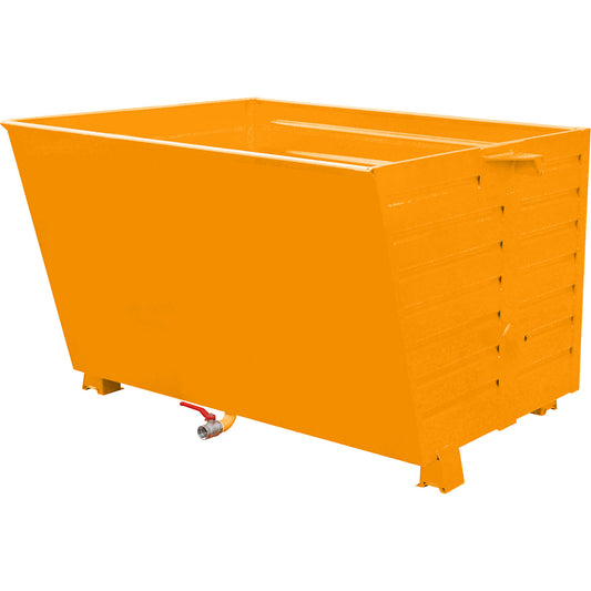 BSL stacking tilting skip for metal swarf with perforated base, capacity 1.5 m³, yellow orange.