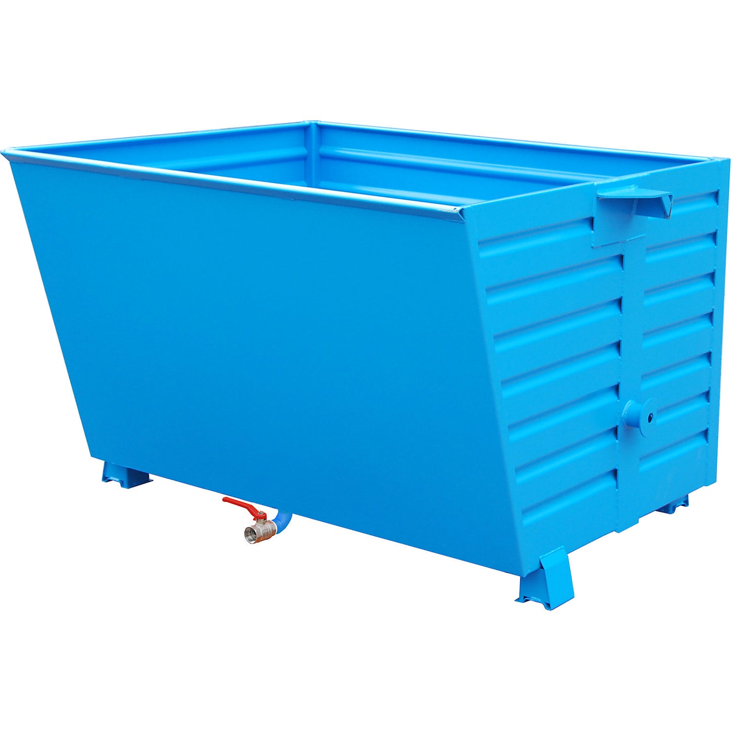BSL stacking tilting skip for metal swarf with perforated base, capacity 1.5 m³, light blue.