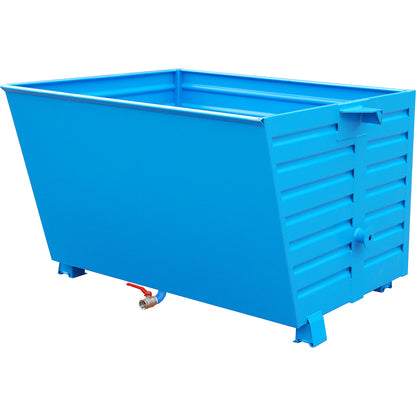 BSL stacking tilting skip for metal swarf with perforated base, capacity 1.5 m³, light blue.