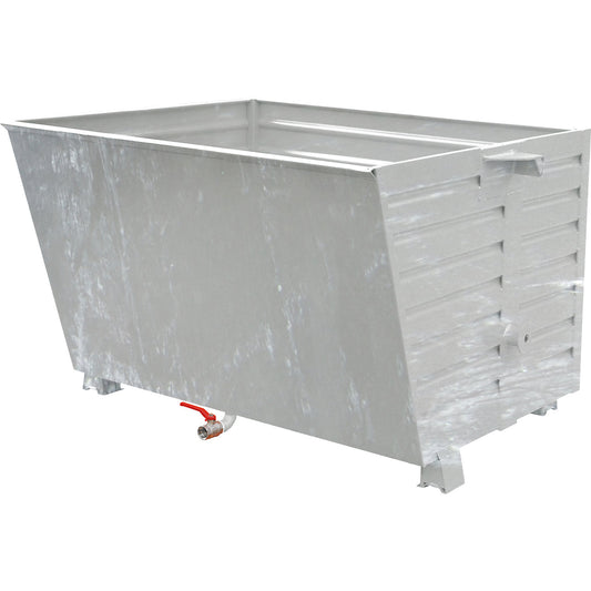 BSL stacking tilting skip for metal swarf with perforated base, capacity 1.5 m³, hot dip galvanised.